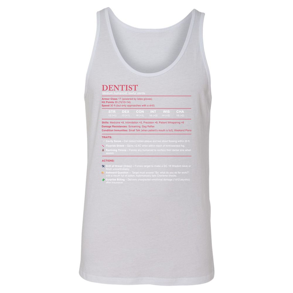 Dentist Stats Unisex Jersey Tank - White - 14