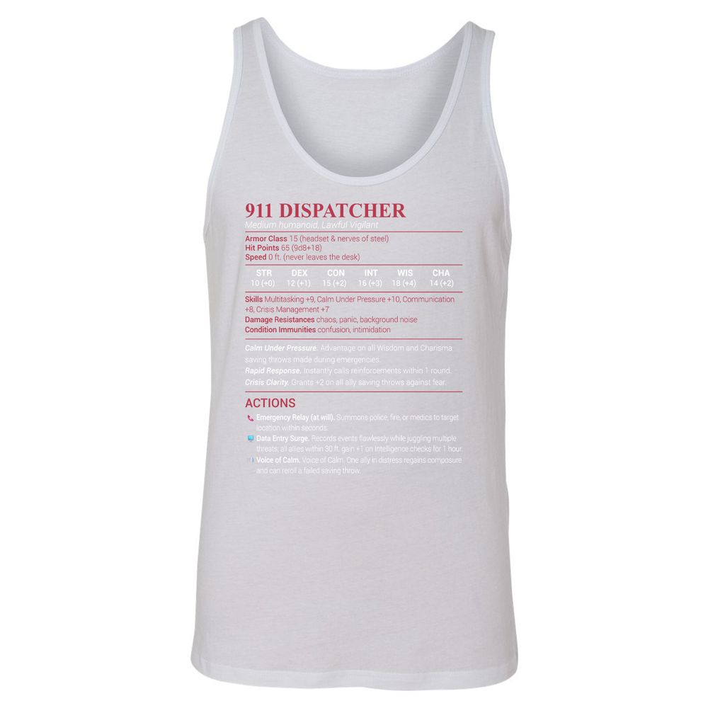 911 Dispatcher Unisex Jersey Tank - White - 14