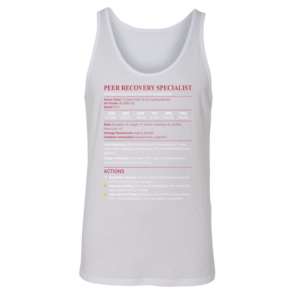 Peer Recovery Specialist Unisex Jersey Tank - White - 14