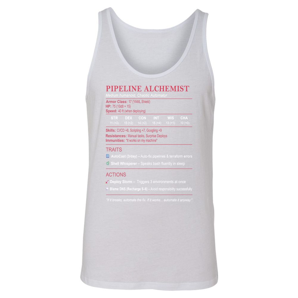 DEVOPS Stats (Pipeline Alchemist) Unisex Jersey Tank - White - 14