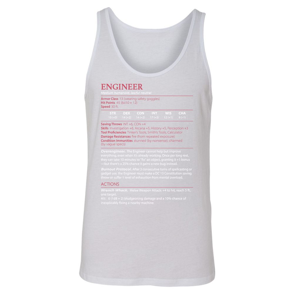 Engineer Stats Unisex Jersey Tank - White - 14