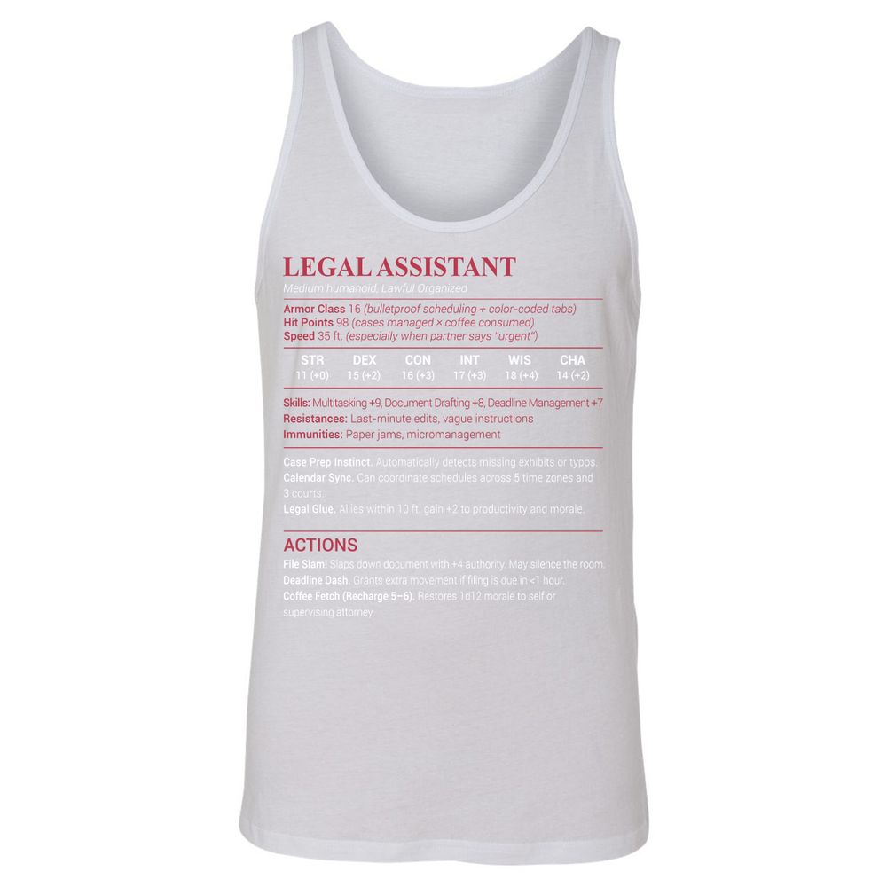Legal Assistant Unisex Jersey Tank - White - 14