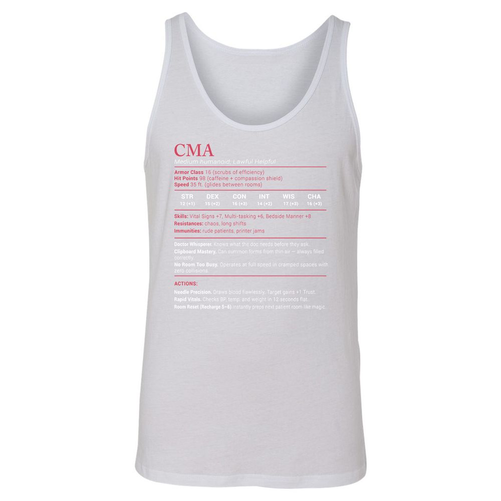 CMA Stats Unisex Jersey Tank - White - 14
