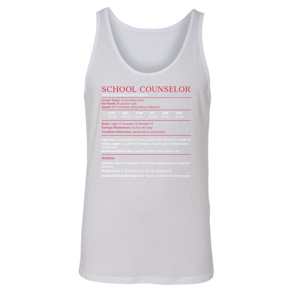 School Counselor Stats Unisex Jersey Tank - White - 14