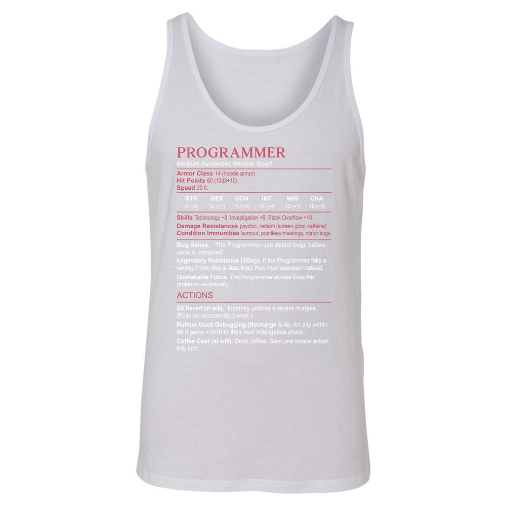 Programmer Stats Unisex Jersey Tank - White - 14
