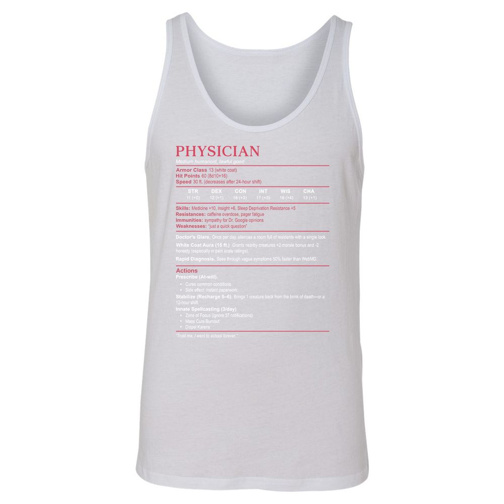Physician Stats Unisex Jersey Tank - White - 14