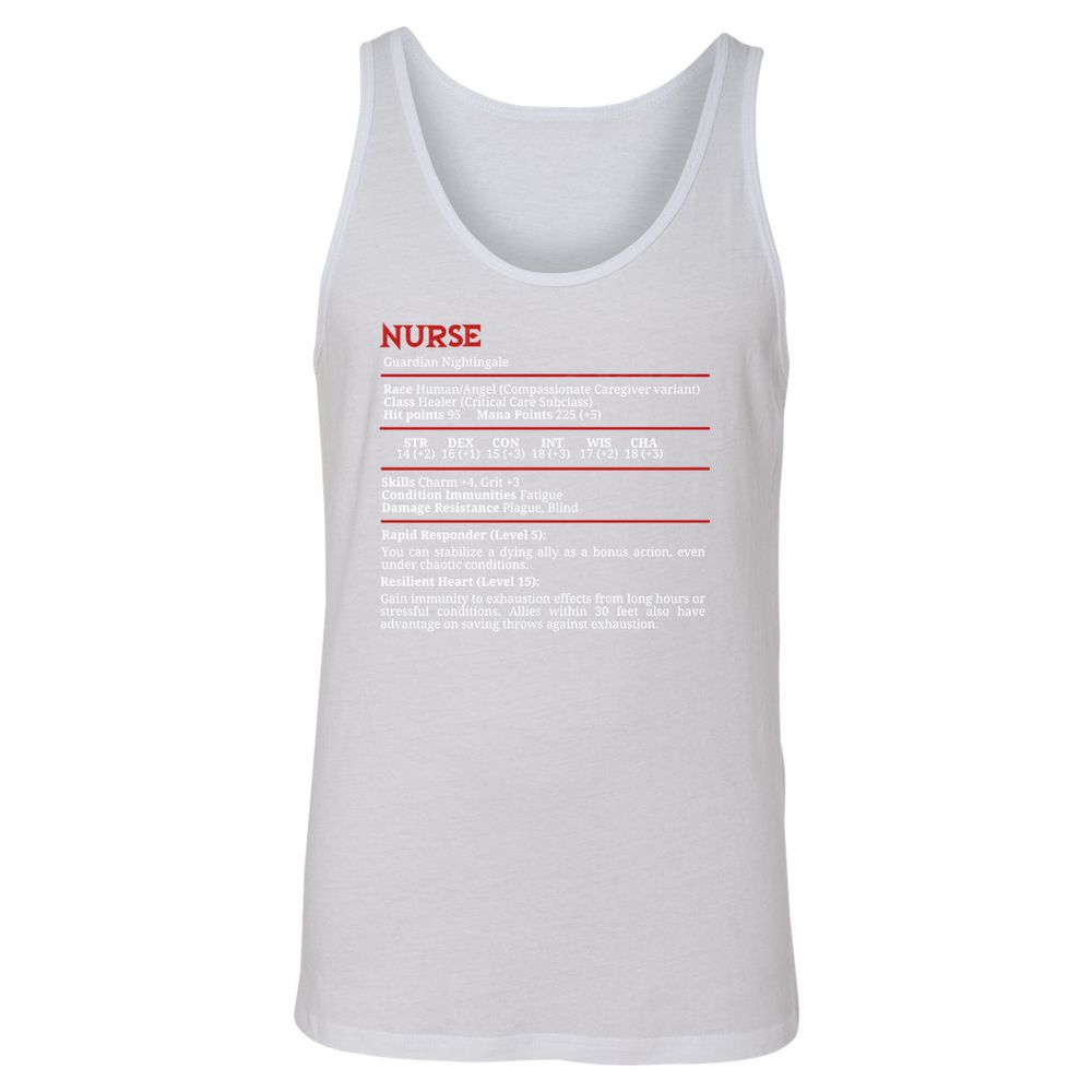Nurse Stats Unisex Jersey Tank - White - 14