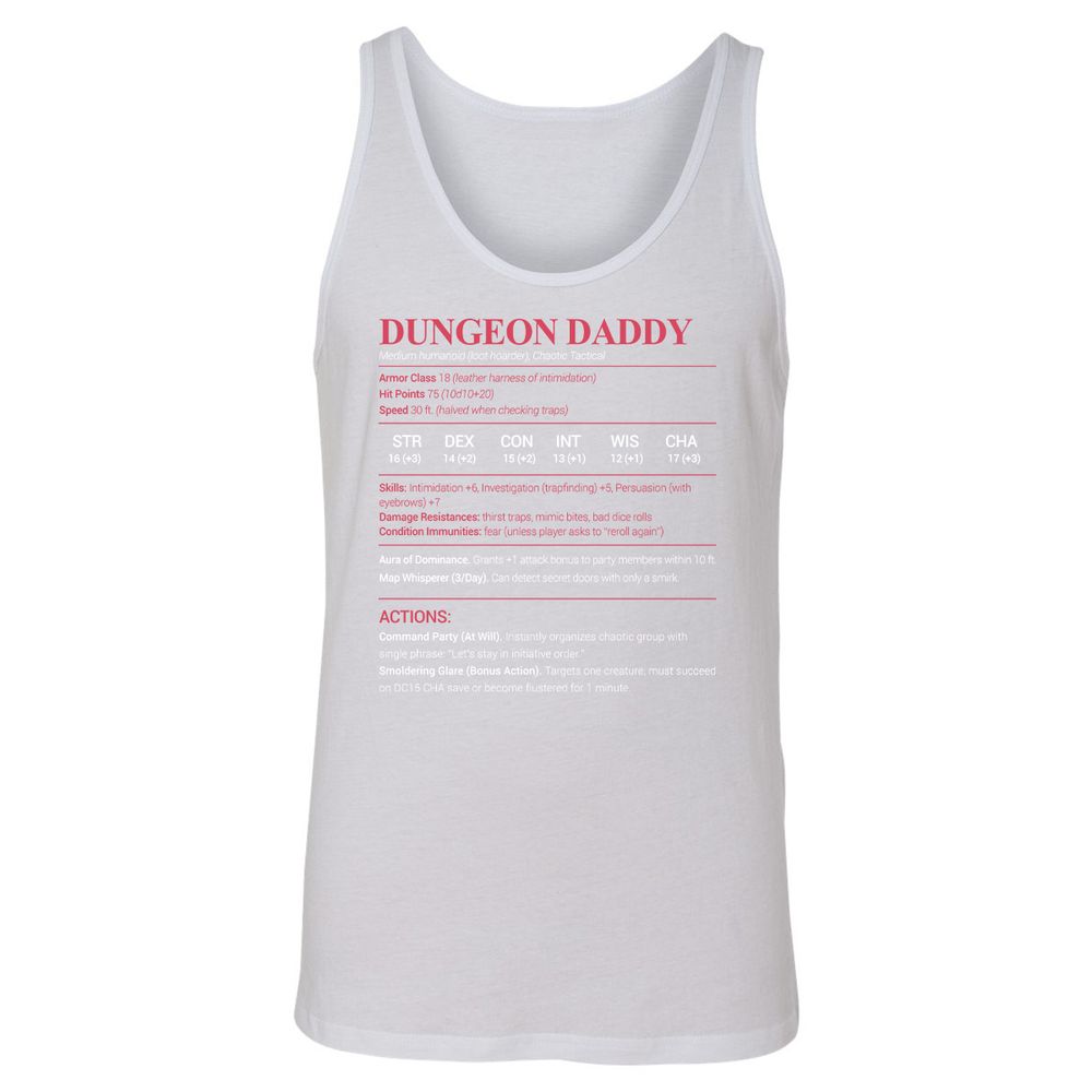 Dungeon Daddy Stats Unisex Jersey Tank - White - 14