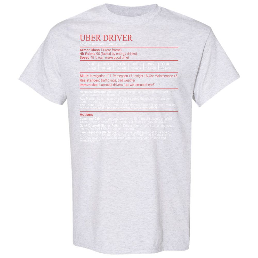 Uber Driver Stats Block Classic Unisex T-Shirt - Ash - 15