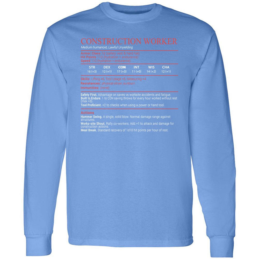 Construction Worker Stats Block - Carolina Blue - 15