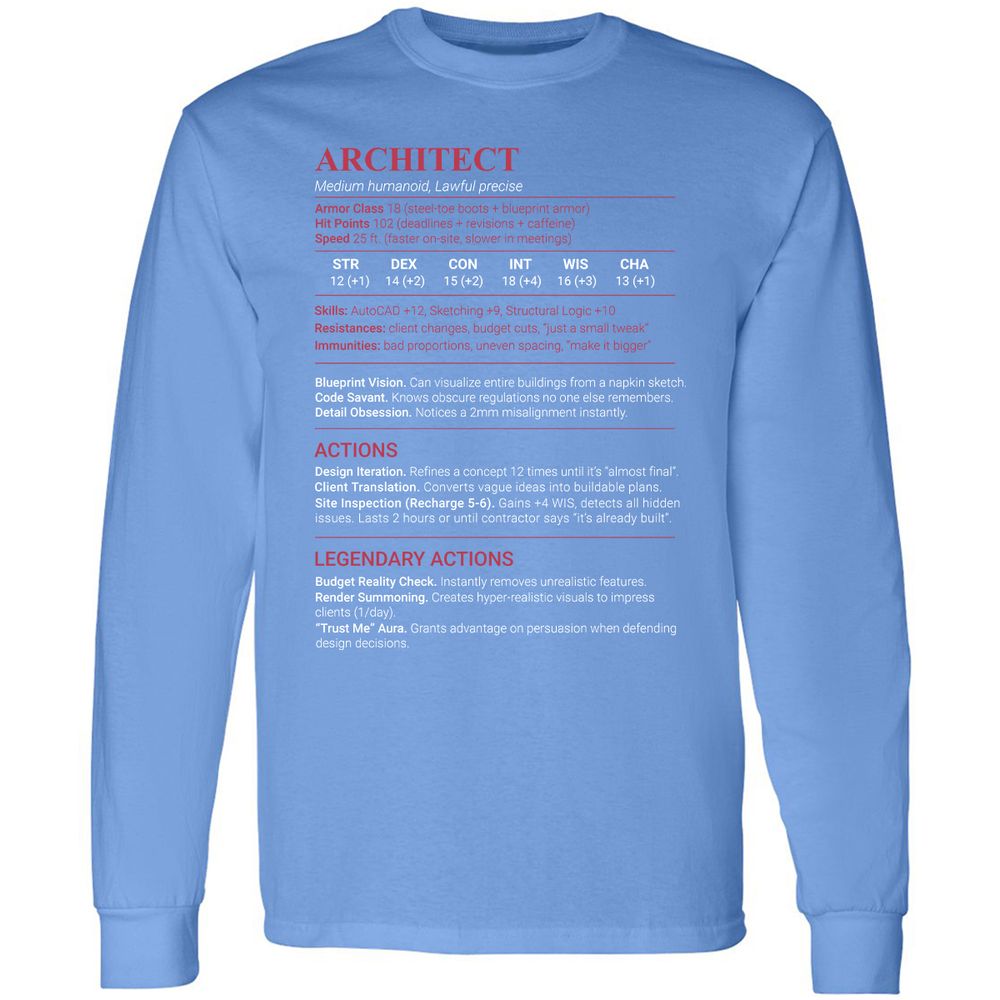 Architect Stats Long Sleeve T-Shirt - Carolina Blue - 15