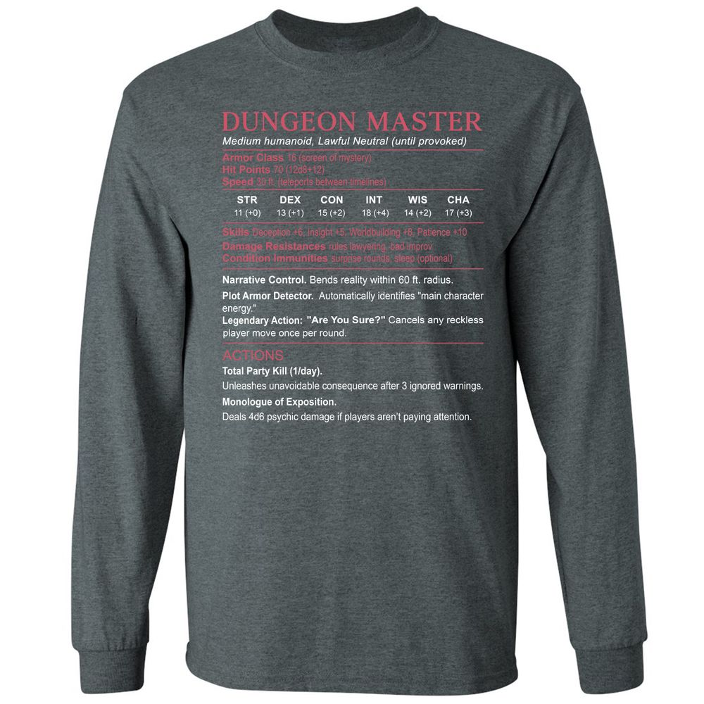 Dungeon Master Stats Long Sleeve T-Shirt - Dark Heather - 15