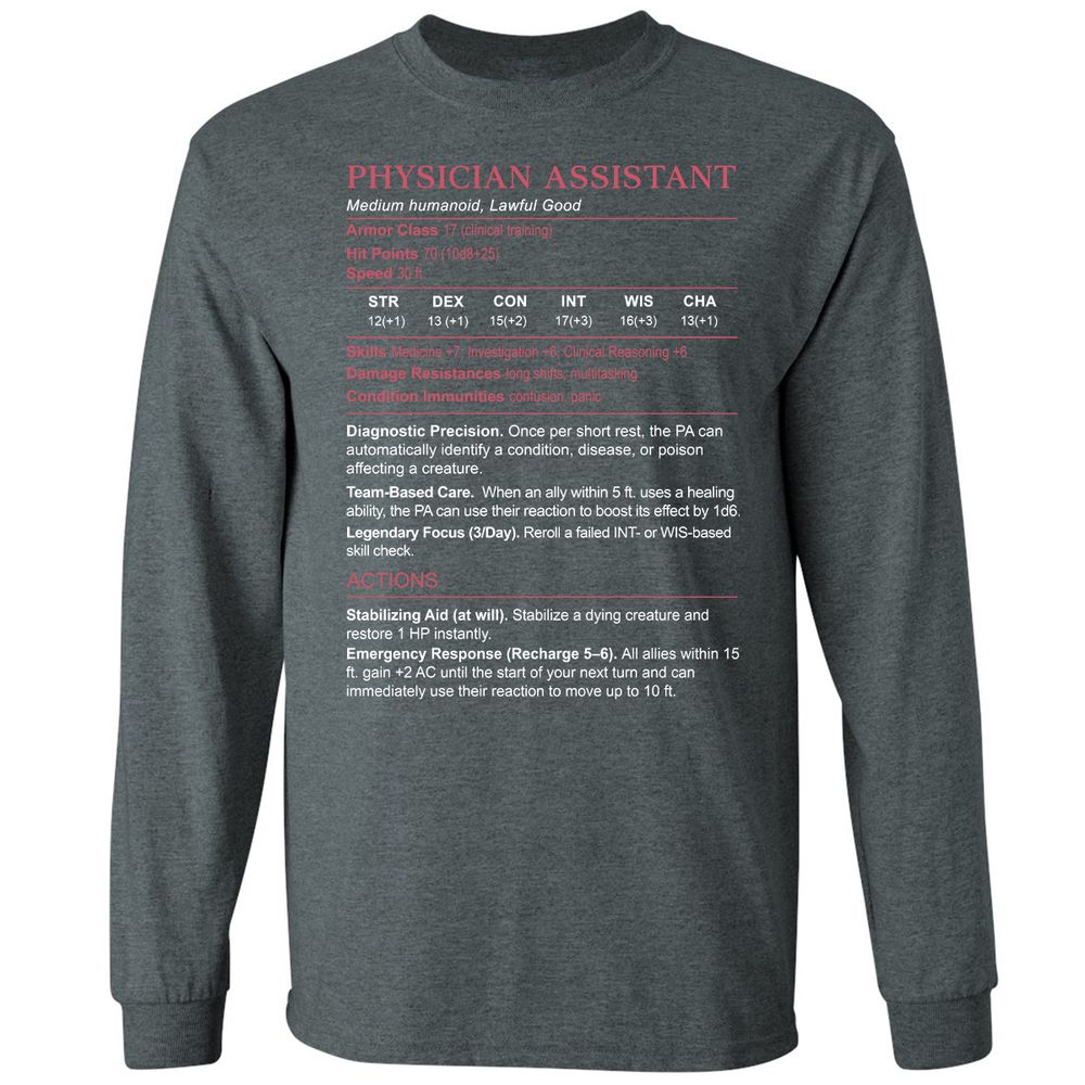 PHYSICIAN ASSISTANT Stats Long Sleeve T-Shirt - Dark Heather - 15