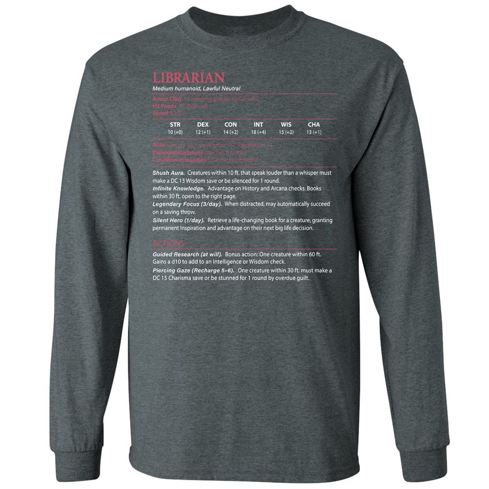 Librarian Stats Long Sleeve T-Shirt - Dark Heather - 15