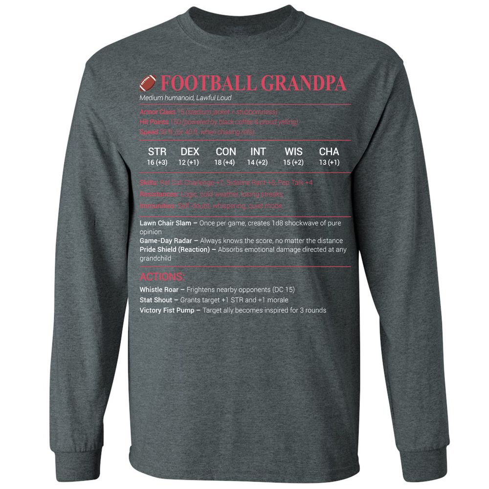 Football Grandpa Long Sleeve T-Shirt - Dark Heather - 15
