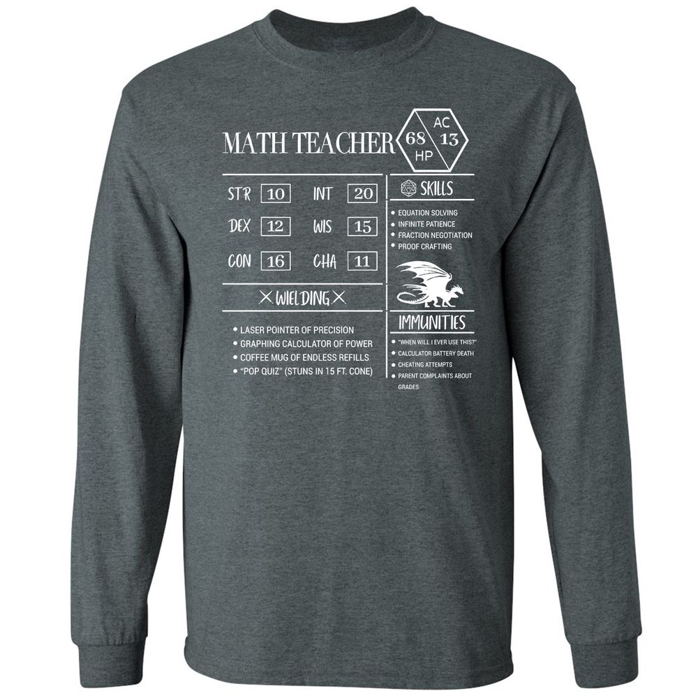 Math Teacher New Long Sleeve T-Shirt - Dark Heather - 15