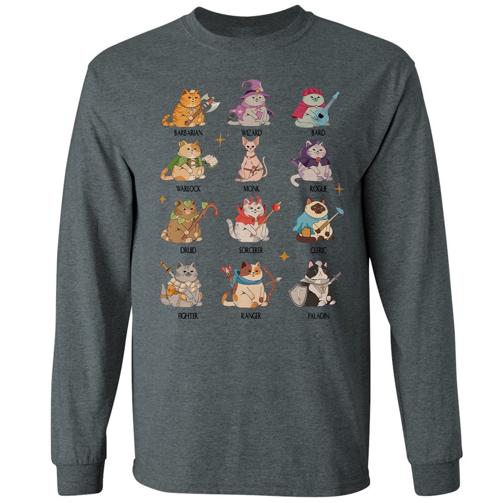 Dungeons And Cats Long Sleeve T-Shirt - Dark Heather - 15
