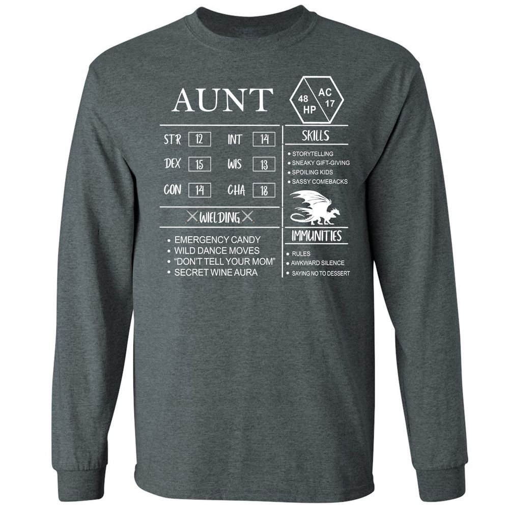 Aunt Stats Long Sleeve T-Shirt - Dark Heather - 15