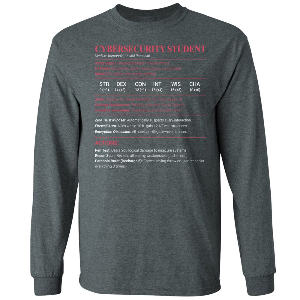 Cybersecurity Student Long Sleeve T-Shirt - Dark Heather - 15
