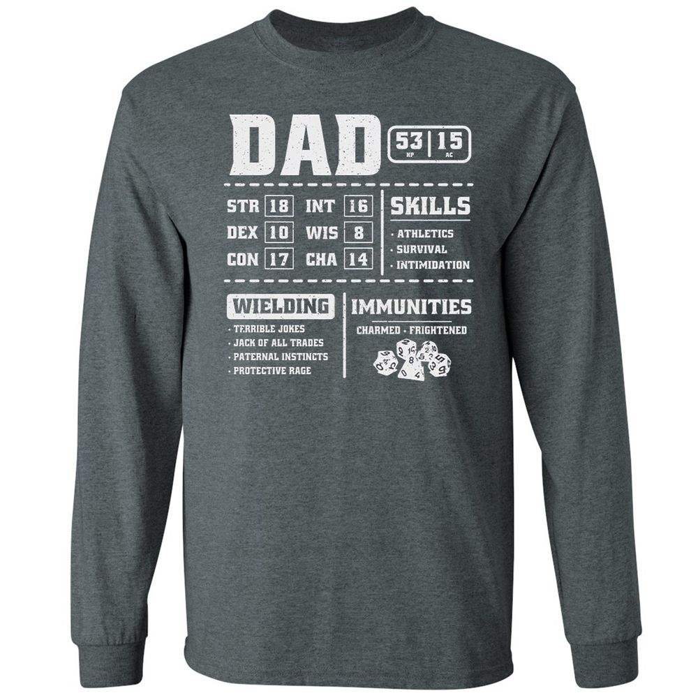 Dad Stat Block 2 Long Sleeve T-Shirt - Dark Heather - 15