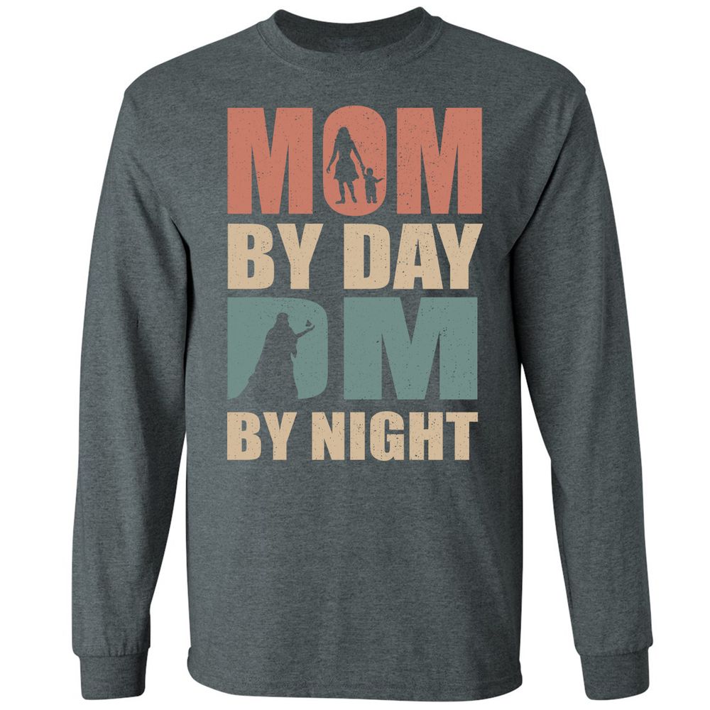 Mom By Day DM By Night Long Sleeve T-Shirt - Dark Heather - 15