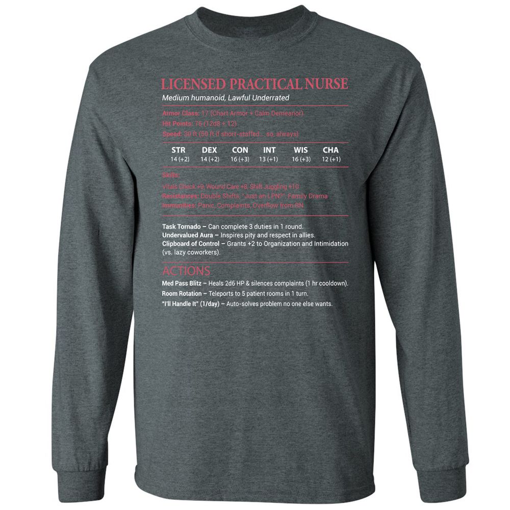 Licensed Practical Nurse LPN Long Sleeve T-Shirt - Dark Heather - 15