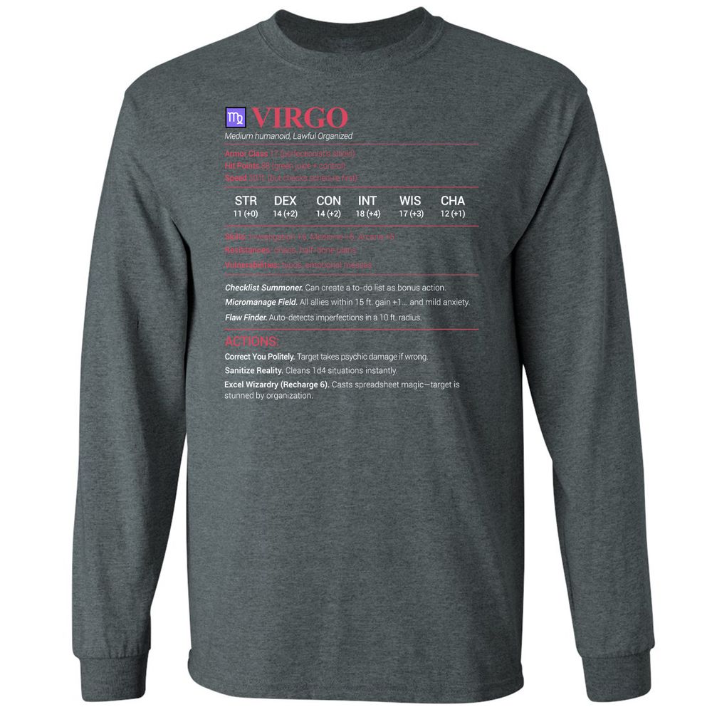 Virgo Stats Long Sleeve T-Shirt - Dark Heather - 15