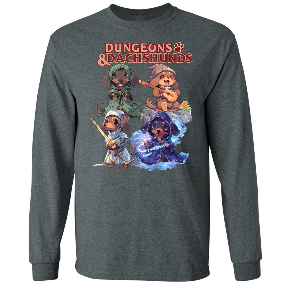 Dungeons & Dachshunds Long Sleeve T-Shirt - Dark Heather - 15