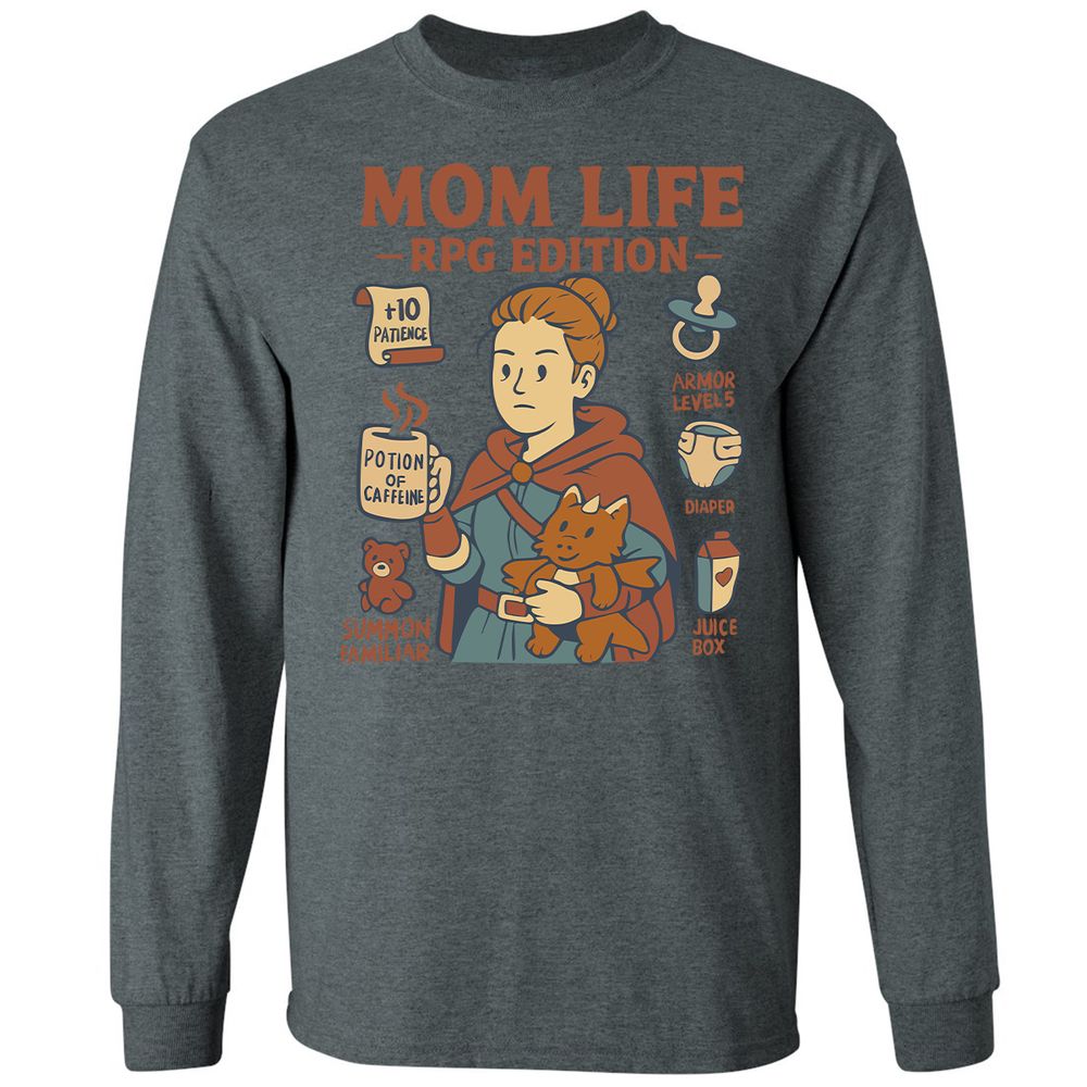 Mom Life RPG Edition Long Sleeve T-Shirt - Dark Heather - 15