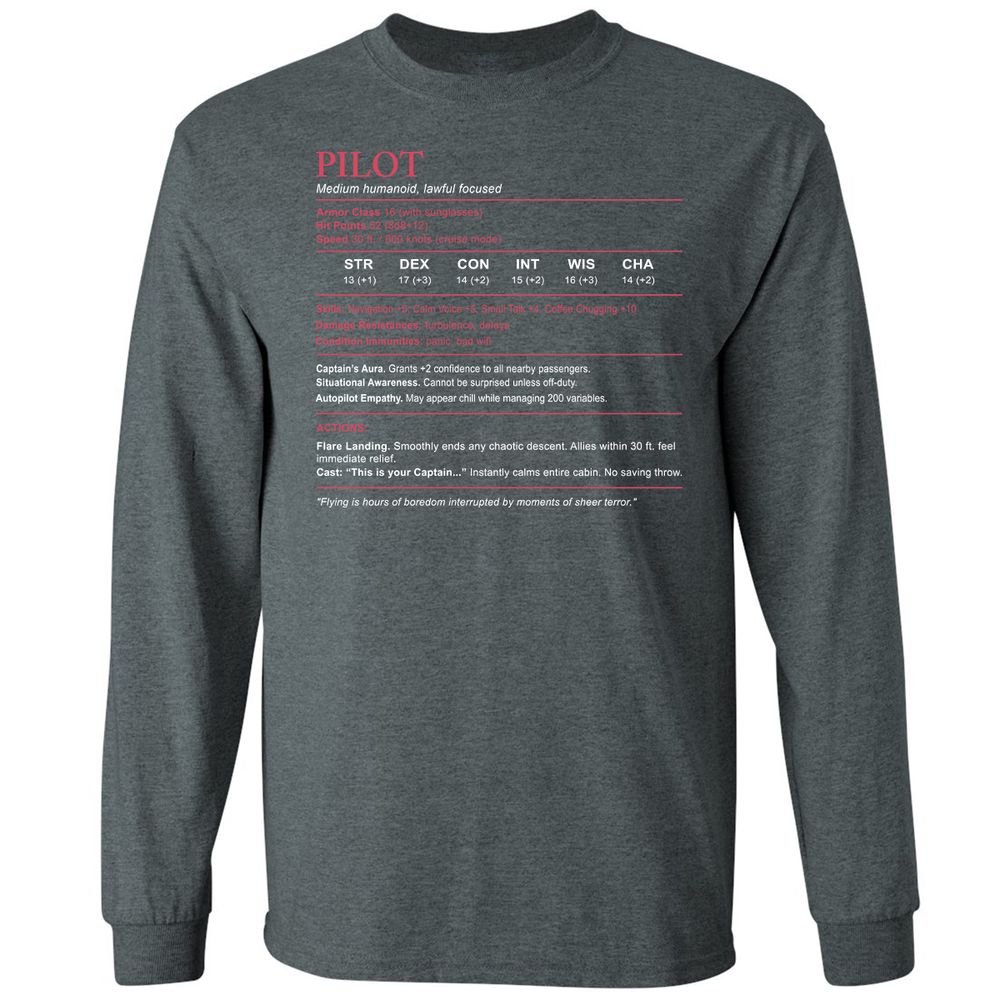 Pilot Stats Long Sleeve T-Shirt - Dark Heather - 15