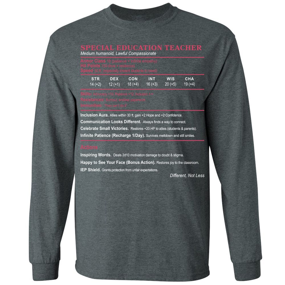 Special Education Teacher Long Sleeve T-Shirt - Dark Heather - 15
