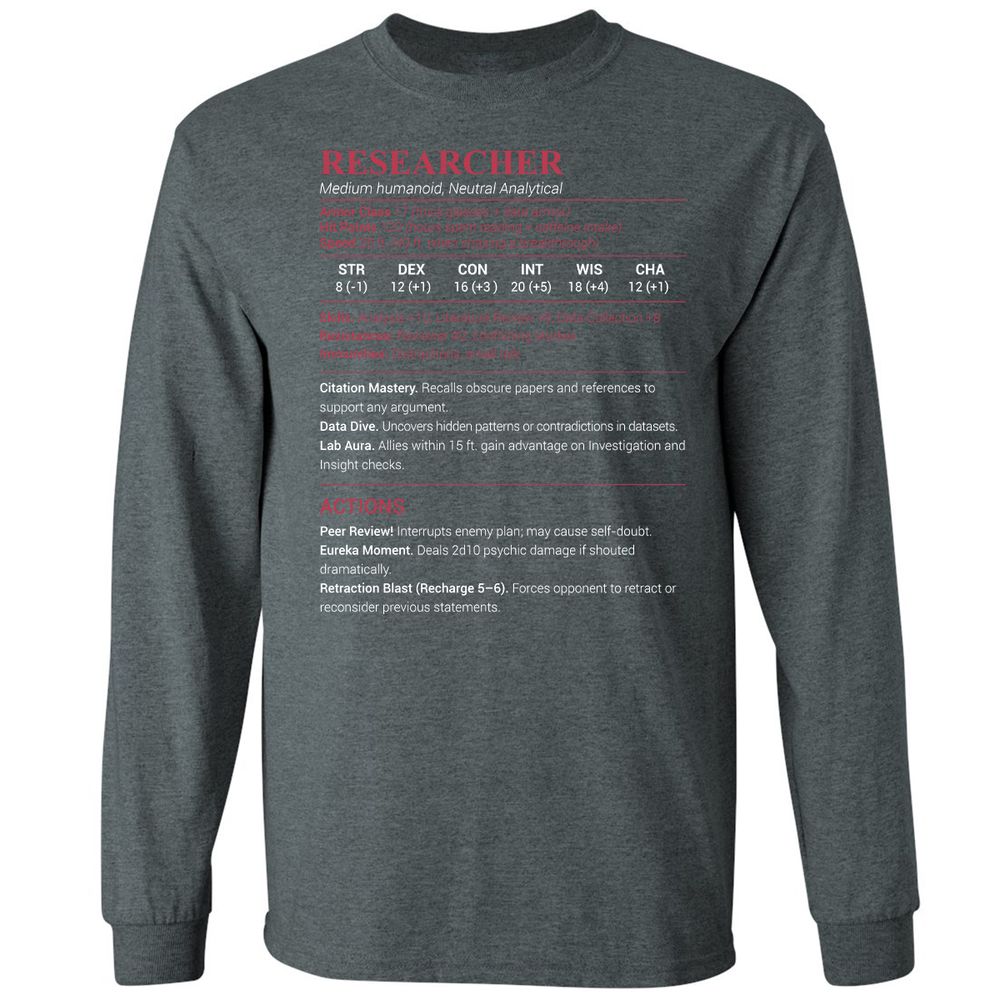 Researcher Stats Long Sleeve T-Shirt - Dark Heather - 15