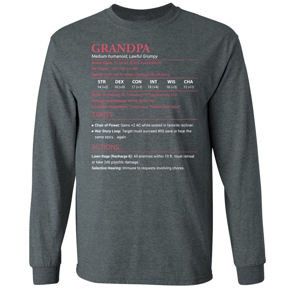 Grandpa Stats Long Sleeve T-Shirt - Dark Heather - 15