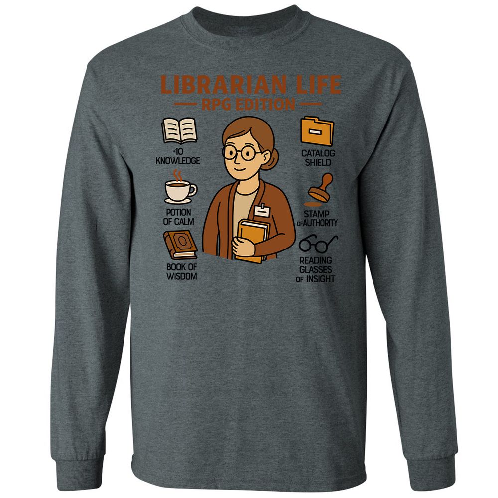 Librarian Life RPG Edition Long Sleeve T-Shirt - Dark Heather - 15