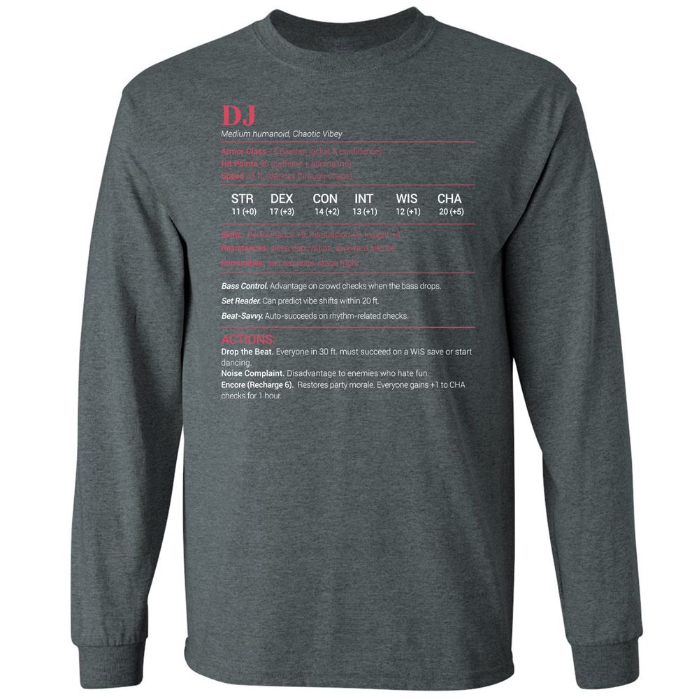 DJ Stats Long Sleeve T-Shirt - Dark Heather - 15