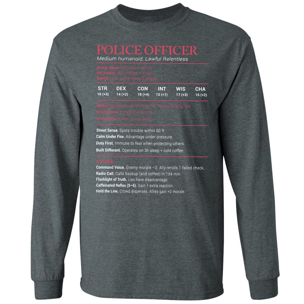 Police Officer Stats Long Sleeve T-Shirt - Dark Heather - 15