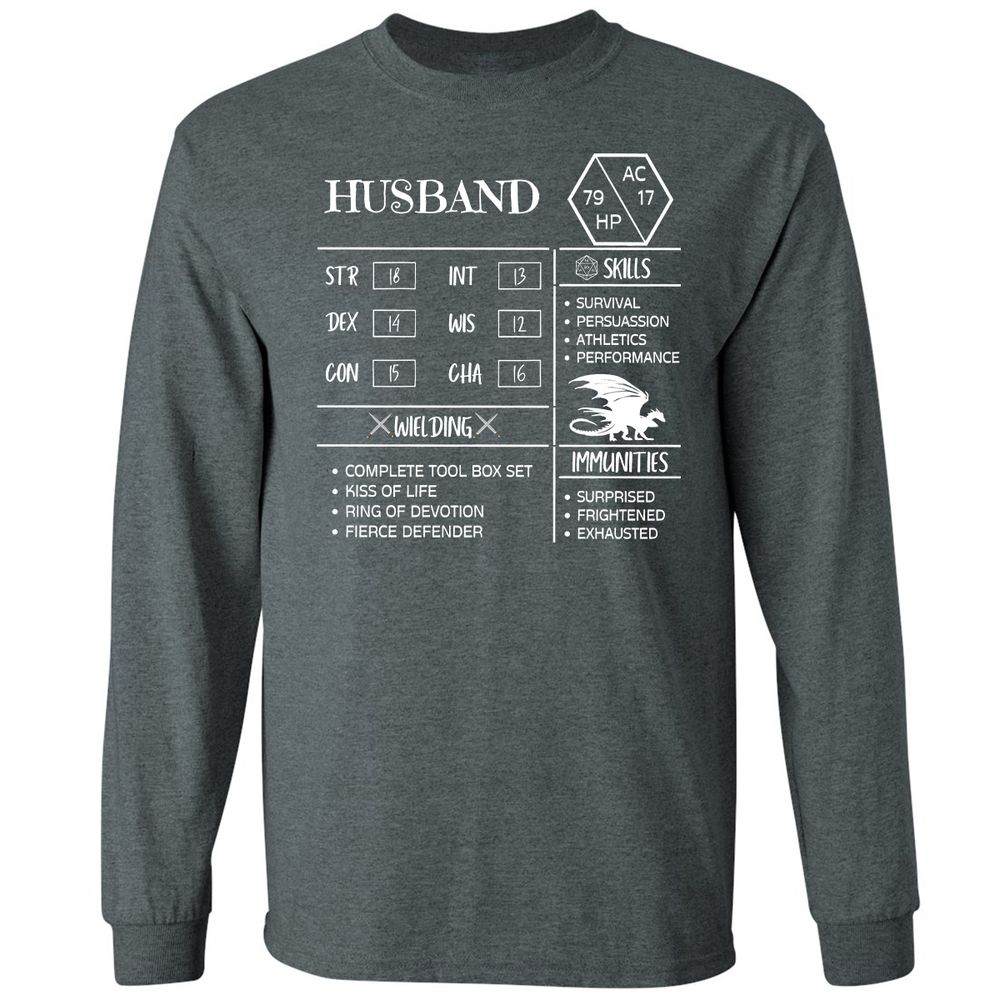 Husband Stats 2 Long Sleeve T-Shirt - Dark Heather - 15