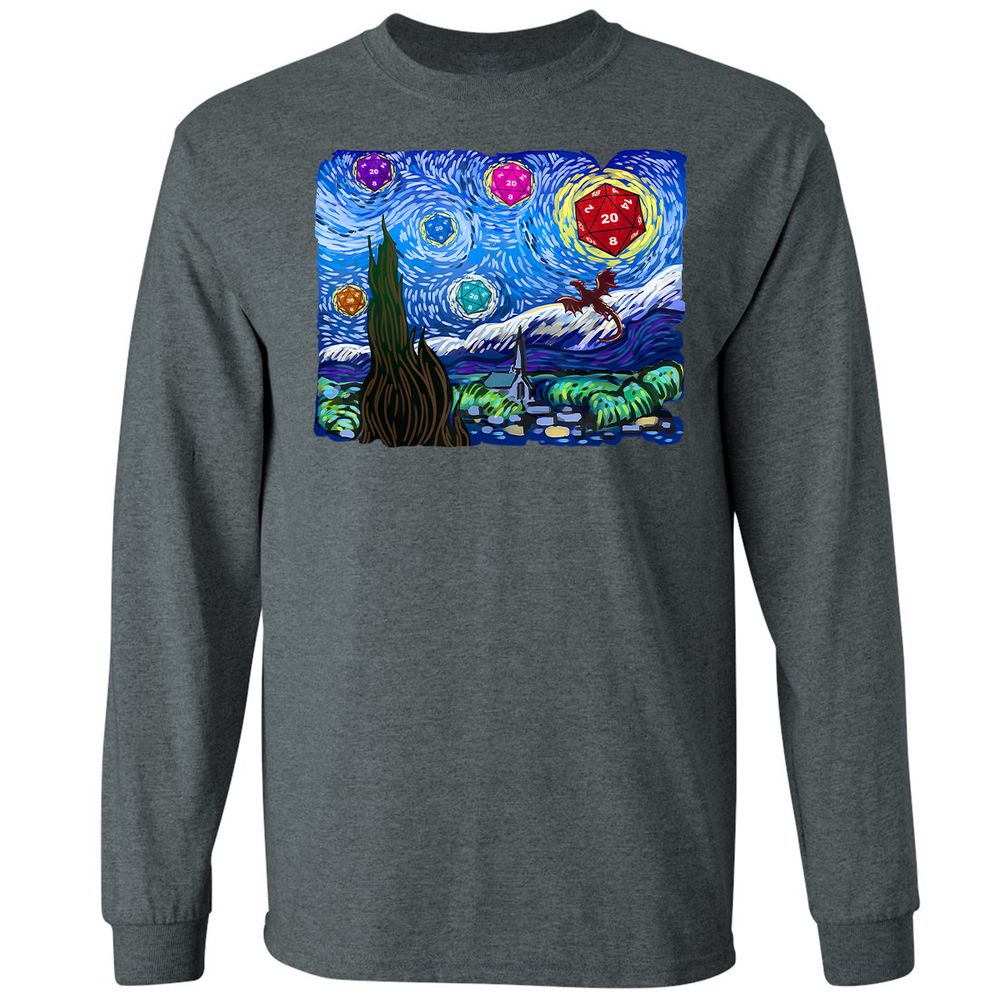 Dragon Starry Night Long Sleeve T-Shirt - Dark Heather - 15
