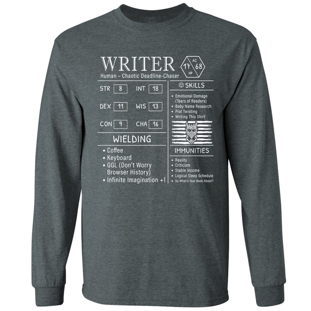 Writer Stats New Long Sleeve T-Shirt - Dark Heather - 15