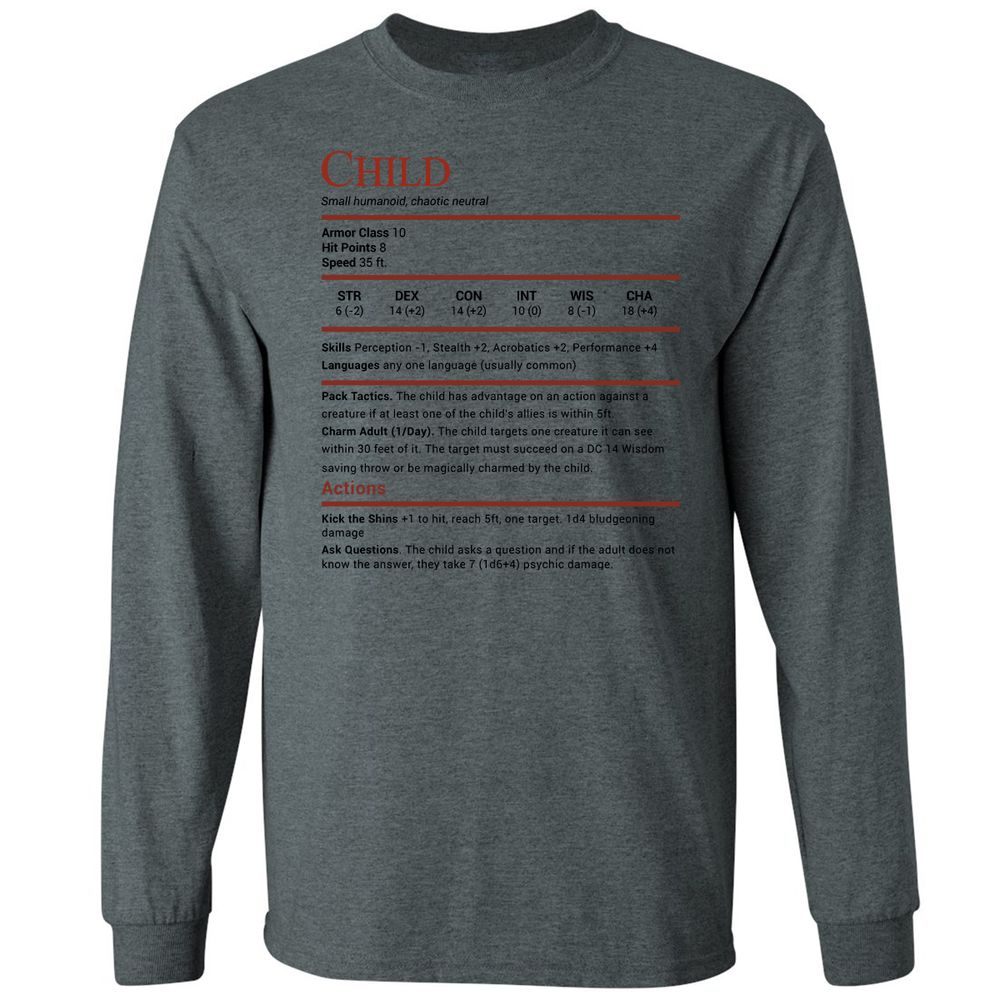 Child Stats Long Sleeve T-Shirt - Dark Heather - 15