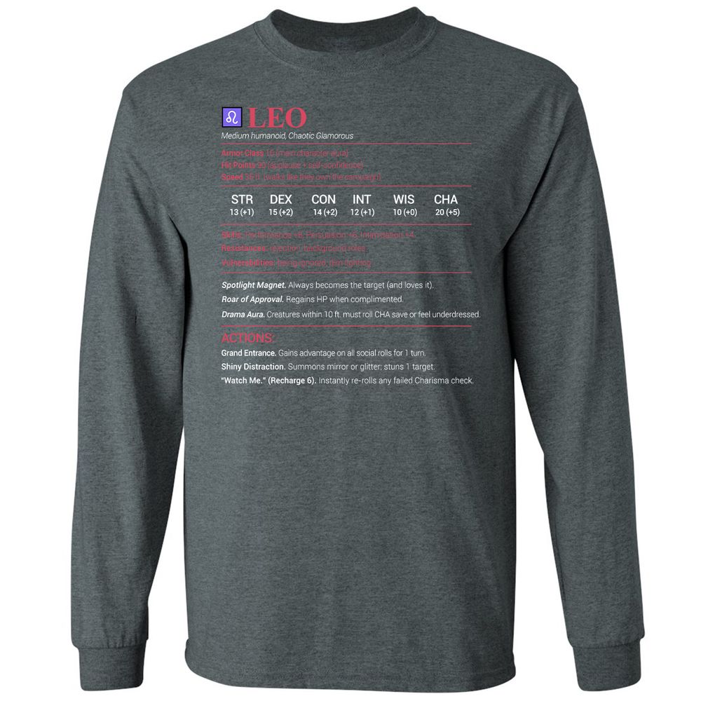 Leo Stats Long Sleeve T-Shirt - Dark Heather - 15