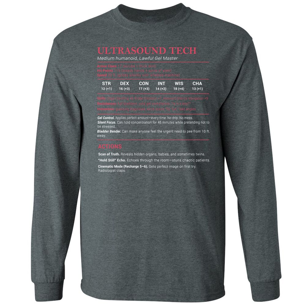 Ultrasound Tech Stats Long Sleeve T-Shirt - Dark Heather - 15