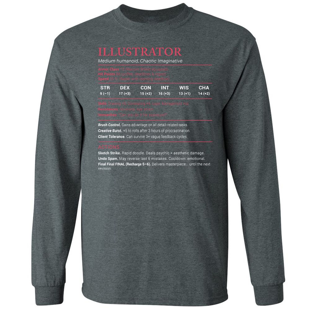 Illustrator Stats Long Sleeve T-Shirt - Dark Heather - 15
