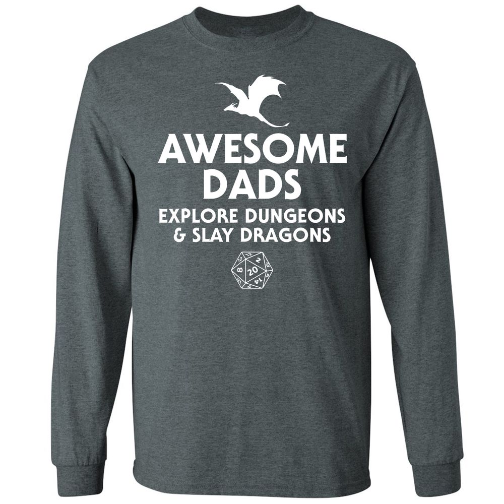 Awesome Dads Slay Dragons Long Sleeve T-Shirt - Dark Heather - 15
