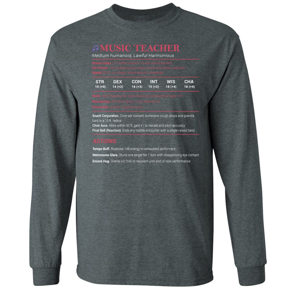 Music Teacher Long Sleeve T-Shirt - Dark Heather - 15