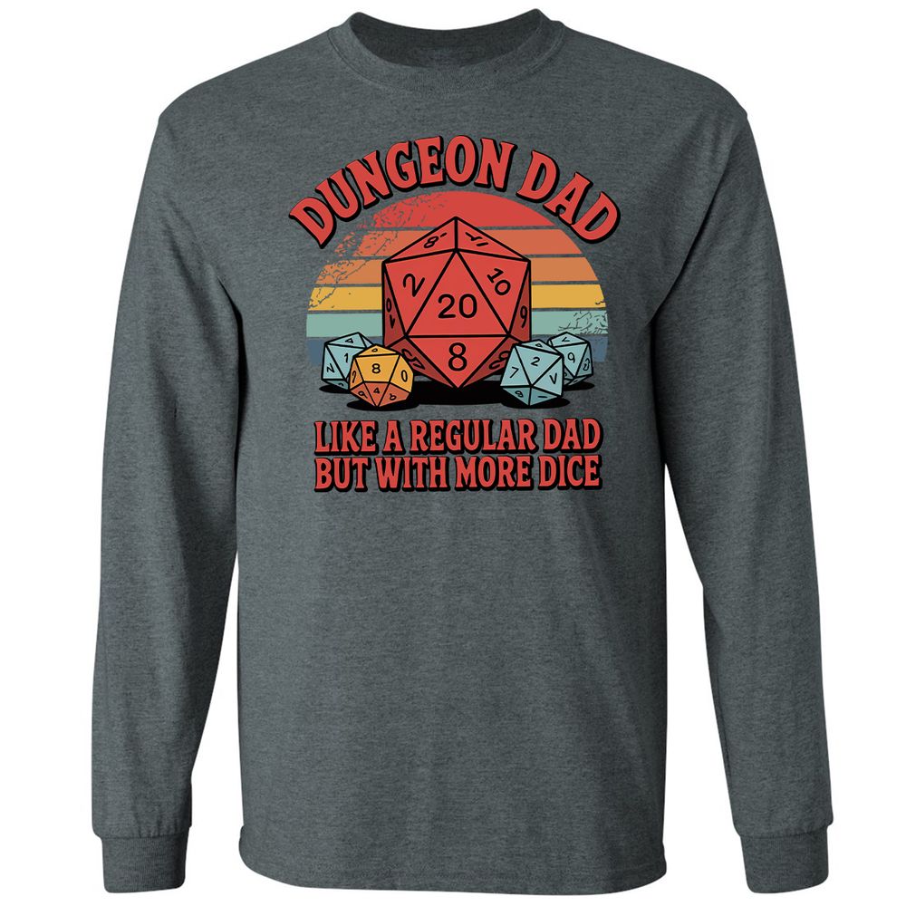 Dungeon Dad With More Dice Long Sleeve T-Shirt - Dark Heather - 15