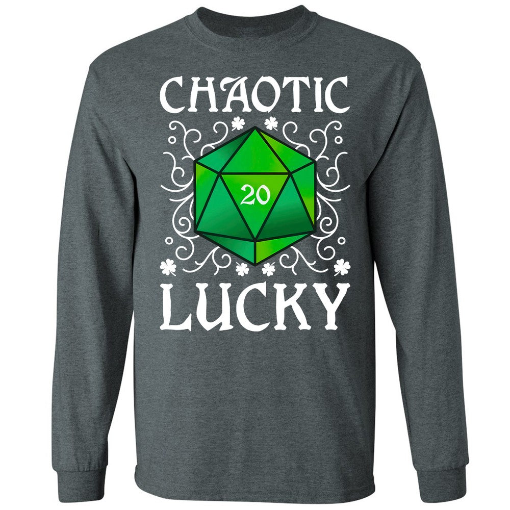 Chaotic Lucky D20 Dice Long Sleeve T-Shirt - Dark Heather - 15