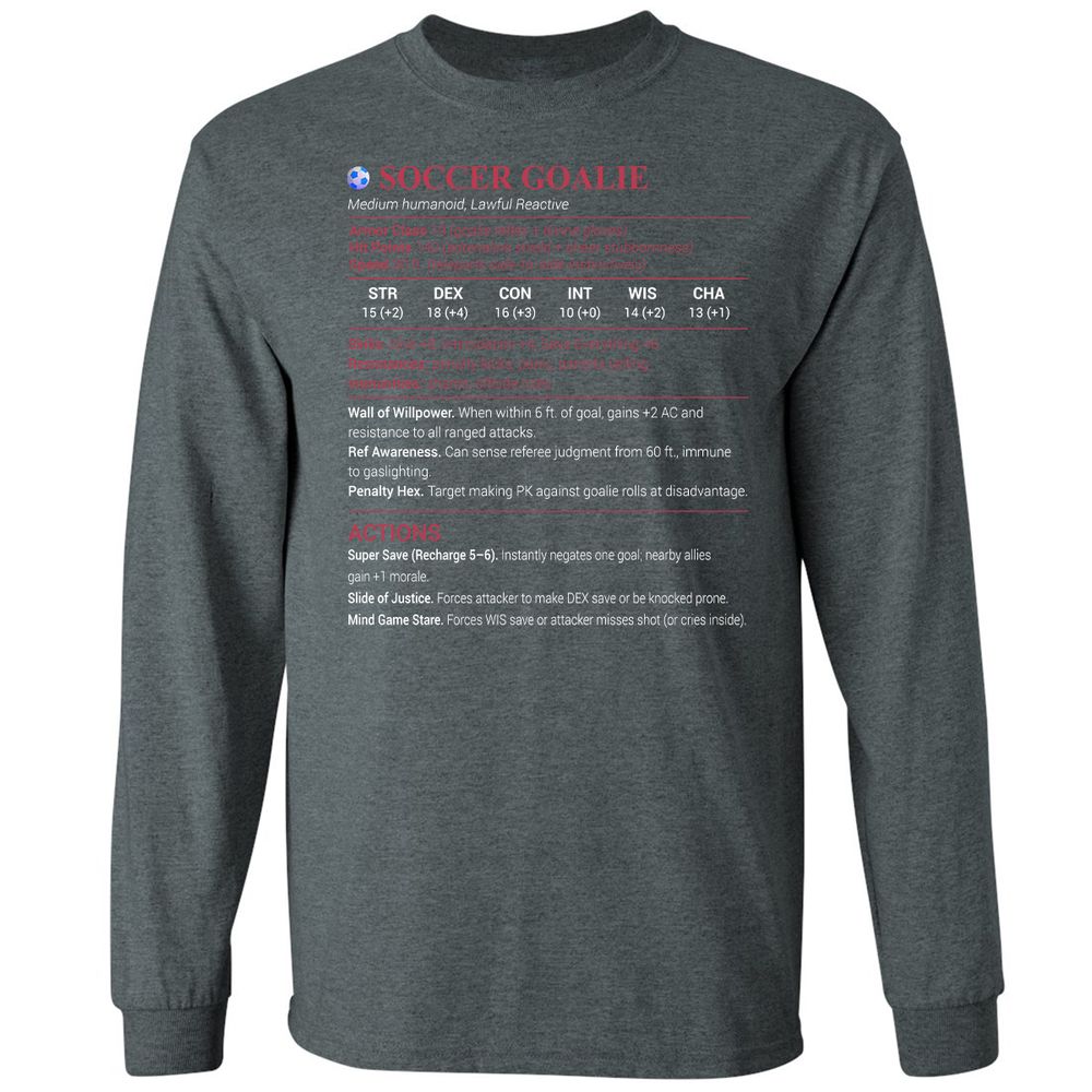 Soccer Goalie Long Sleeve T-Shirt - Dark Heather - 15