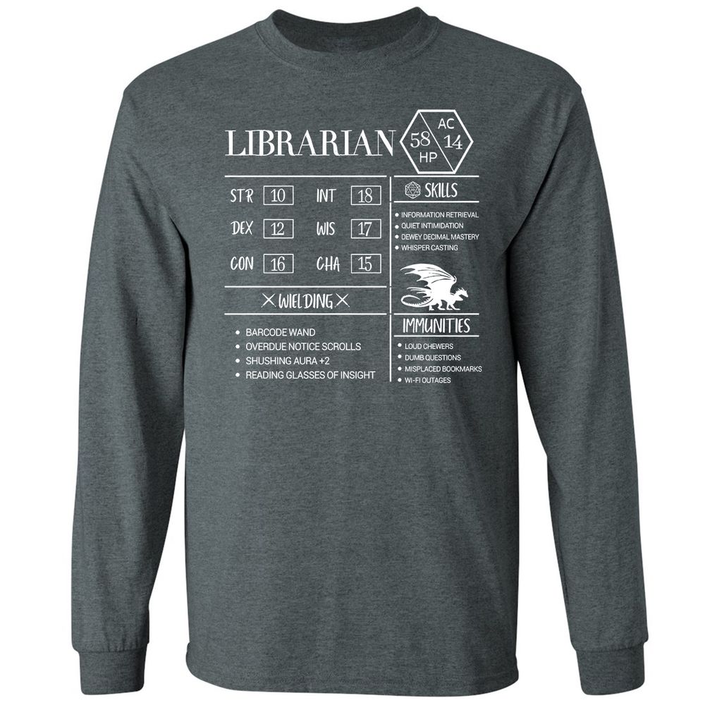 Librarian New Long Sleeve T-Shirt - Dark Heather - 15