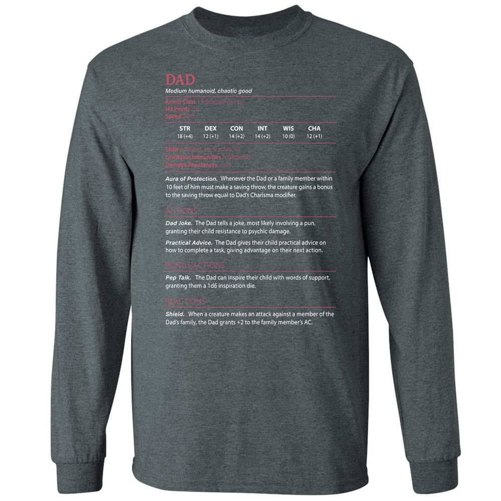 Dad Stats Long Sleeve T-Shirt - Dark Heather - 15
